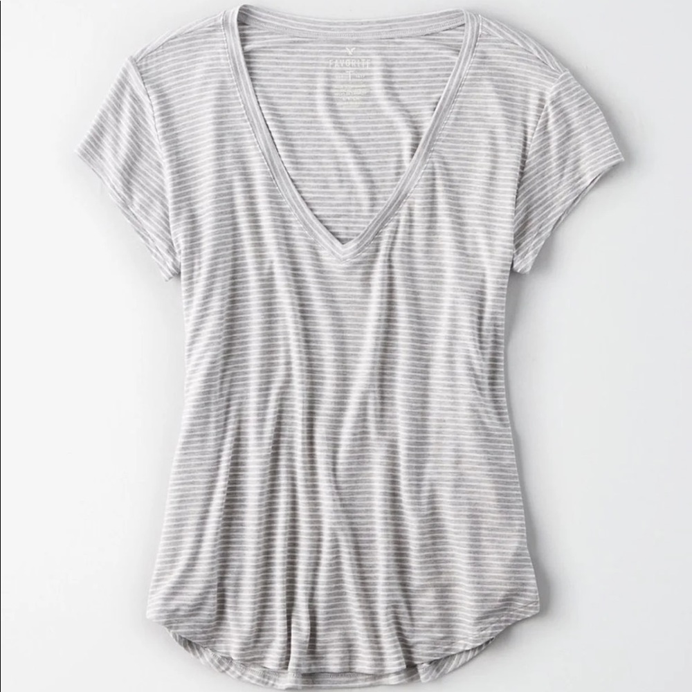 American Eagle Striped V-Neck T-Shirt